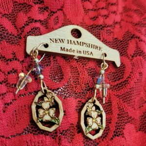 Wooden Gold and Black Floral Earrings NH